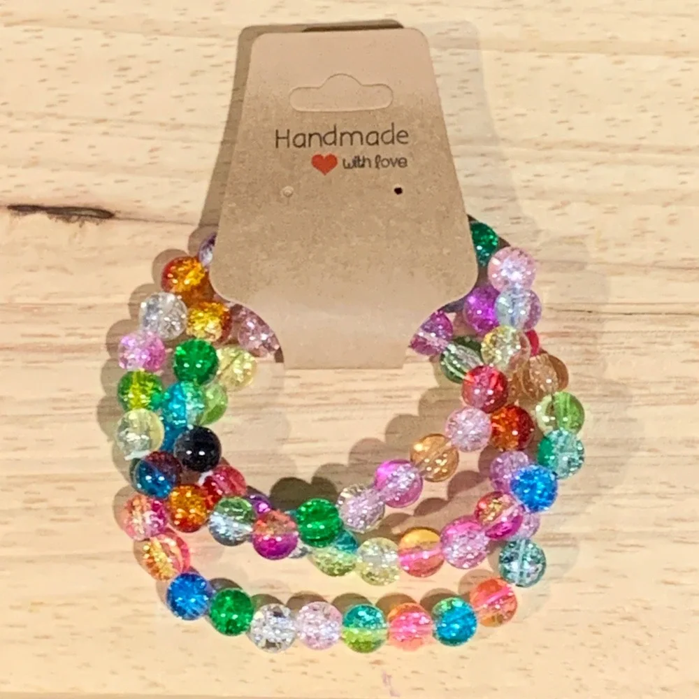 Handmade Beaded Bracelet Women OS 3pc Crackle Bead Kidcore Pride Jewelry